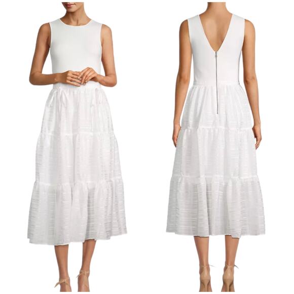 Ted Baker NWT Skylir Mixed-Media Midi Dress Size 2 (US 4-6) Ivory Sleeveless - Picture 2 of 10